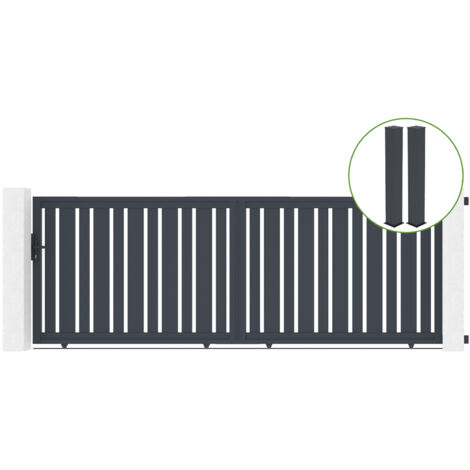 Schiebetor 4m VEYMONT H.140cm graues Aluminium + 2 Pfosten 20x20cm H.166cm