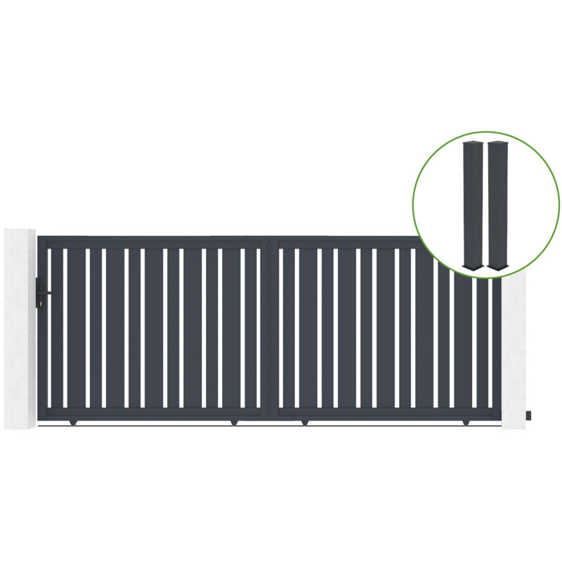 Casanoov - Portail coulissant 4m veymont H.160cm alu gris + 2 poteaux 20x20cm H.190cm