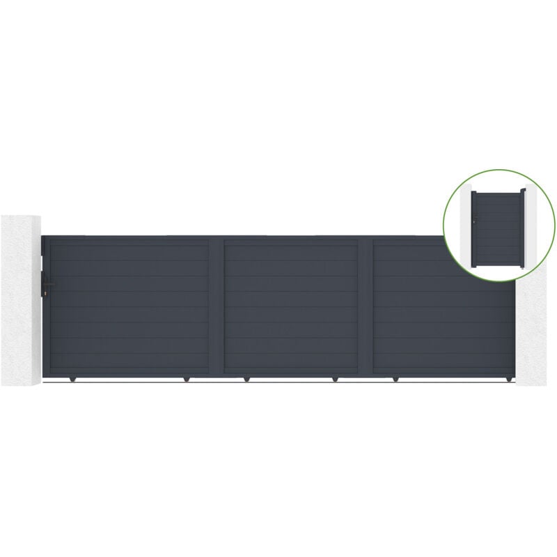 Casanoov - Portail coulissant 5m eiger H.140cm alu + portillon eiger H140 gris