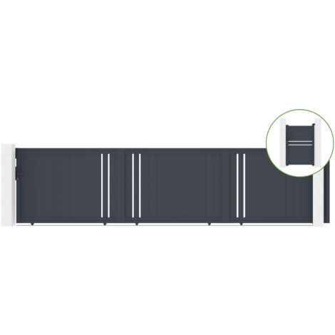 Schiebetor 6m GIONA H.140cm graues Aluminium + 1M CIMONE Tor H.140cm Aluminium