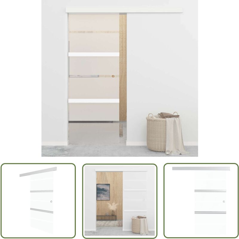 Longziming - The Living Store Schiebetür Esg-Glas Und Aluminium 76x212 Cm Silbern - Glasschiebetür - Schiebetüre - Glaswand - Aluminiumtür -
