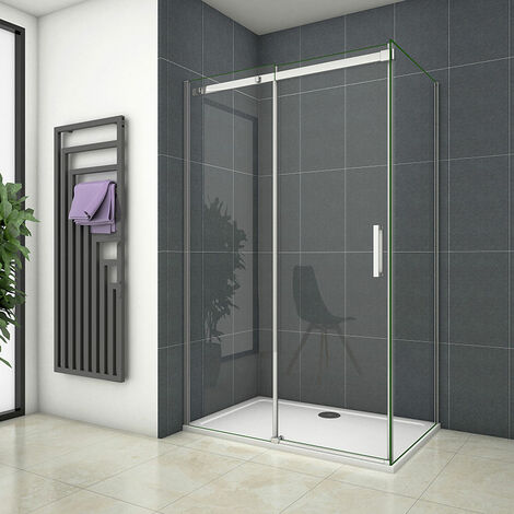 Schiebetür 8mm NANO ESG Nischentür 110X195cm mit Seitenwand:80x195cm Duschabtrennung Echtglas Duschtür Duschkabine Dusche Glastür