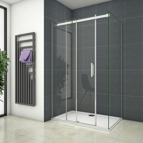 Schiebetür 8mm NANO ESG Nischentür 130X195cm mit Seitenwand:80x195cm Duschabtrennung Echtglas Duschtür Duschkabine Dusche Glastür