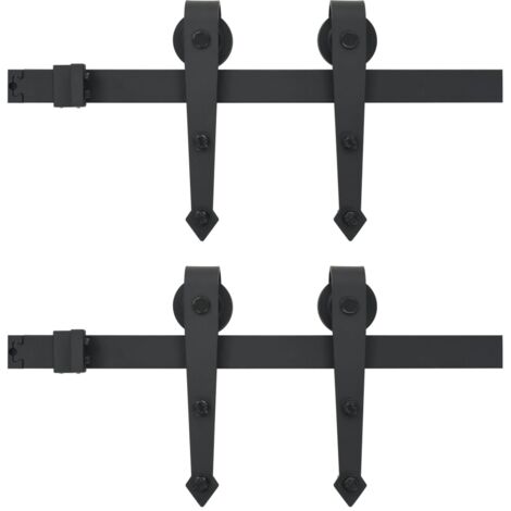 vidaXL Schiebetür-Beschlagsatz 2x183 cm Stahl Schwarz