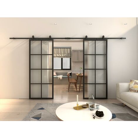 Schiebetür Doppeltür - 205 x 166 cm - Aluminium & Sicherheitsglas - WILDEN - Transparent, Schwarz