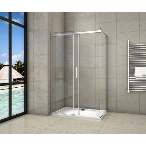 Schiebetür mit Seitenwand 6mm NANO ESG Nischentür 160x80cm H.195cm Duschabtrennung Echtglas Duschtür Duschkabine Dusche Glastür