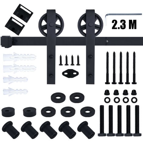 AXHUP Schiebetürbeschlag, 230cm J Formwalze Schwerlast Schiebetürsystem Set con Große Rolle für Scheunentor Holztür (Schwarz)