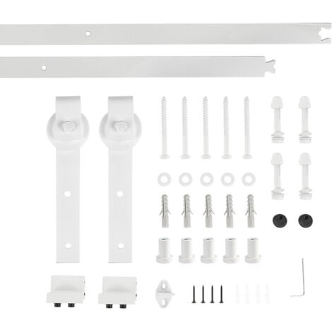 HALOYO Schiebetürbeschlag Set，Schiebetür Kit Barn Door Hardware， Schiebetürsystem Gleitschiene Bodenführung Schiebetür Komplettes Set Holzschiebetür Weiss 200cm