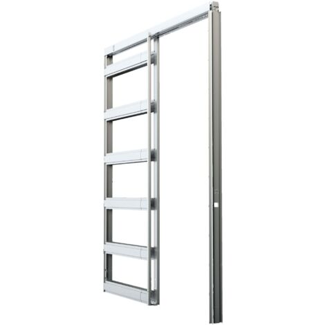 Schiebetürsystem Einbausatz Trockenbau, flexible Höhe CW 75 Silber mit Führung, beidseitig gedämpfte Laufschiene, raumsparende Türinstallation