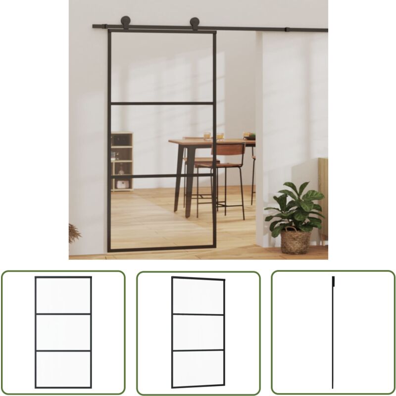 Jinlefu The Living Store Schiebetür Esg-Glas Und Aluminium 102x205 Cm Schwarz - Schiebetür - Glasdoor - Aluminiumtür - Wohnzimmertüre - Gardinentüre