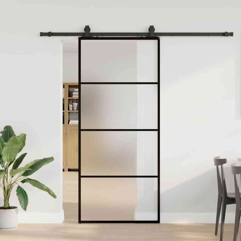Schiebetür Mit Beschlag Schwarz 90x205 Cm Esg-glas Vidaxl