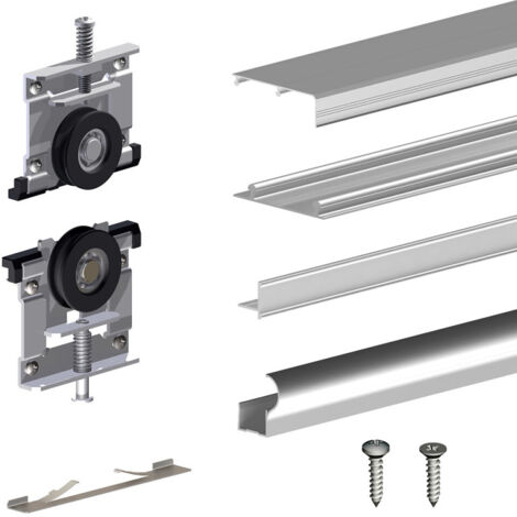 Schiebetürbeschlag SLID'UP 210, 180 cm, 16 mm, 2 Türen bis 70 kg, silber, für Schränke, Kleiderschränke, Wandschränke