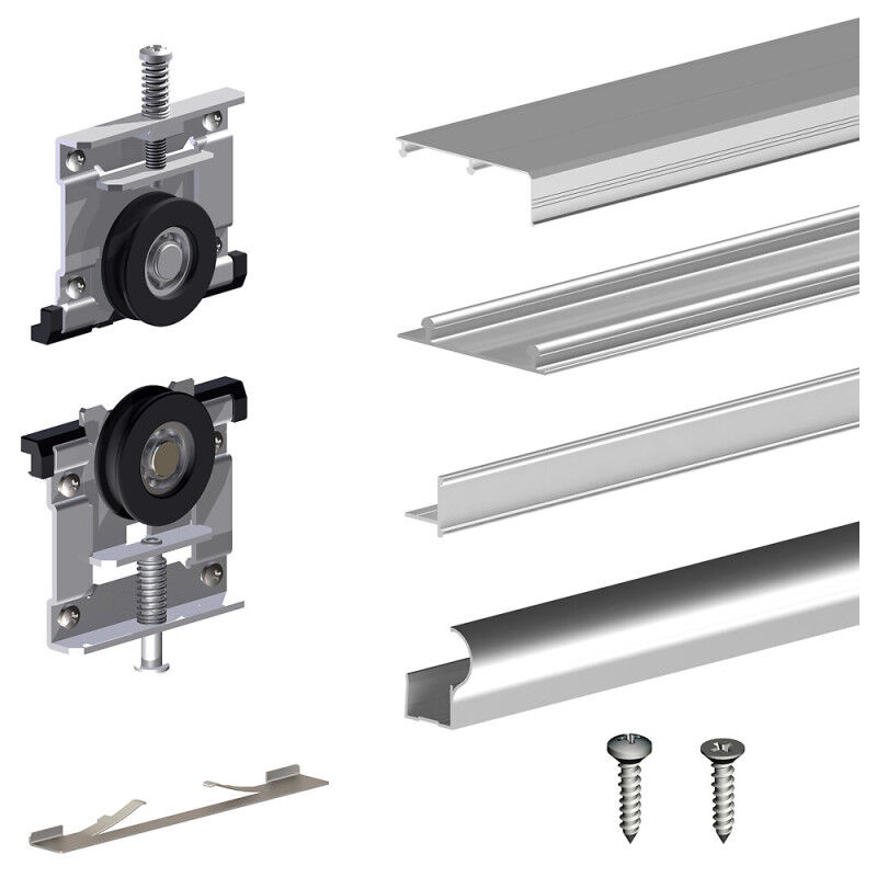 Schiebetürbeschlag SLID'UP 210, 180 cm, 16 mm, 2 Türen bis 70 kg, silber, für Schränke, Kleiderschränke, Wandschränke