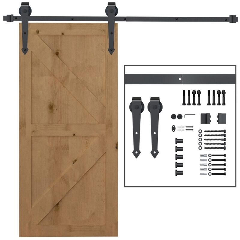 Schiebetüren-Beschlagsatz 200 cm Komplett-Set mit Schiene, Rollen, Anti-Sprung-Vorrichtungen, Türstopper und Bodenführung, Kohlenstoffstahl, Braun