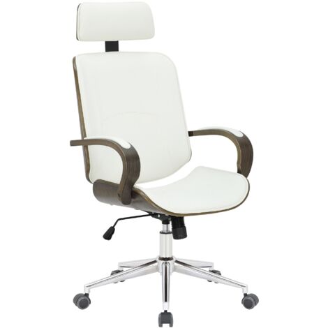 Schienale e poggiatesta per sedia da ufficio in metallo PVC bianco e struttura in legno grigio 100002456