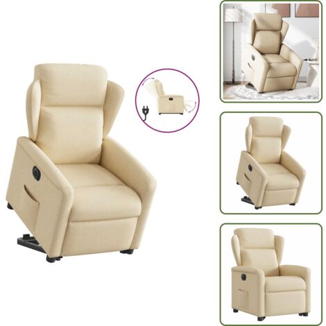 Schienale elettrico - vidaXL Poltrona Alzapersona Reclinabile Elettrica Crema in Tessuto - Poggiapiedi elettrico