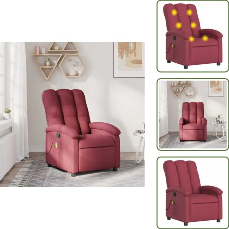 Schienale massaggiante - vidaXL Poltrona Massaggiante Reclinabile Rosso Vino in Tessuto - Comfort ergonomico
