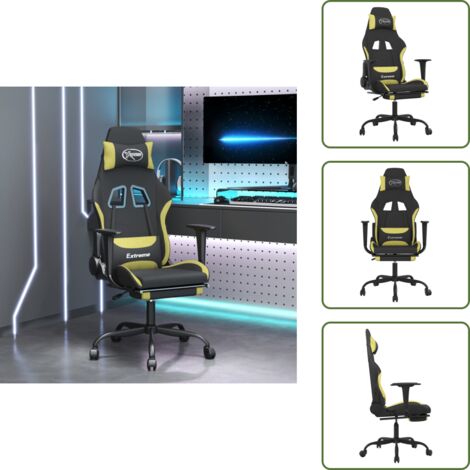 Schienale regolabile - vidaXL Sedia da Gaming con Poggiapiedi Nero e Verde Chiaro in Tessuto - Poggiapiedi