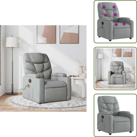 Schienale - vidaXL Poltrona Massaggiante Reclinabile Grigio Chiaro in Tessuto - Seduta ergonomica