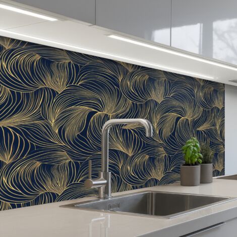 SCHIENALI CUCINA Astratto - Linee - Blu - Oro 100x60 cm