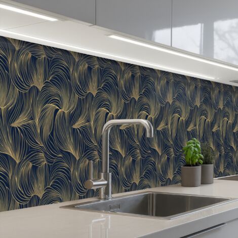 SCHIENALI CUCINA Astratto - Linee - Blu - Oro 400x60 cm
