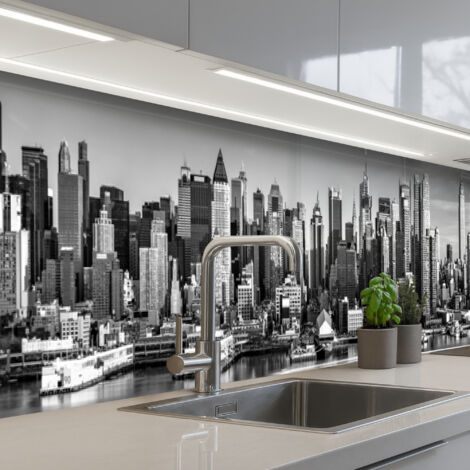 SCHIENALI CUCINA Skyline - Città - Grattacieli - Nero - Bianco 400x60 cm