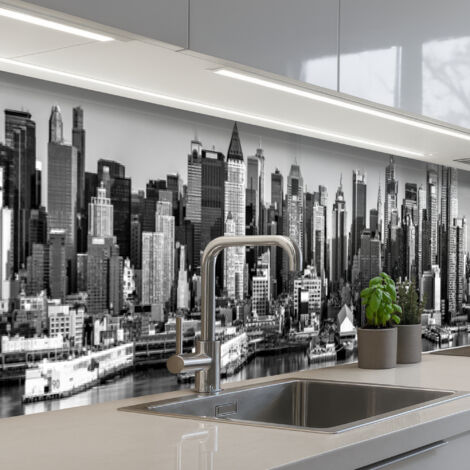SCHIENALI CUCINA Skyline - Città - Grattacieli - Nero - Bianco 500x60 cm