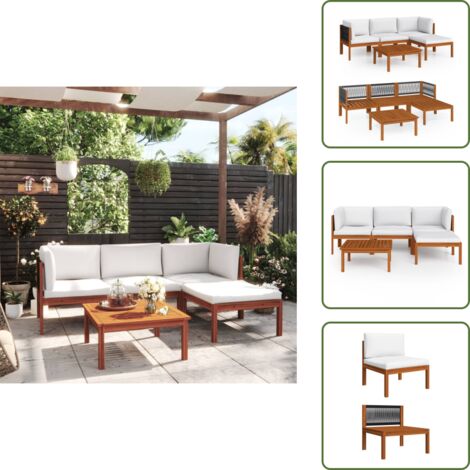 Schienali in corda - vidaXL Set da giardino 5 pezzi con cuscini in legno crema, acacia e corda - Mobili da giardino