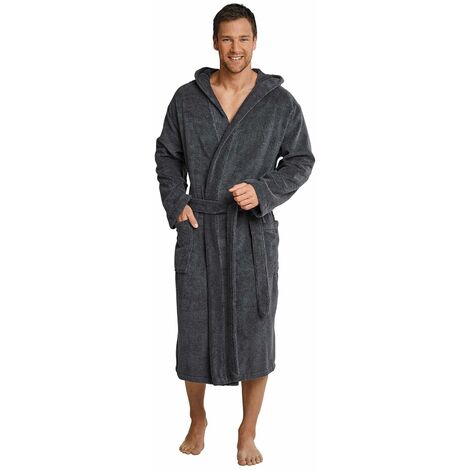 Schiesser Accappatoio con Cappuccio, Cotone, Grigio (Grau (200-grau), L