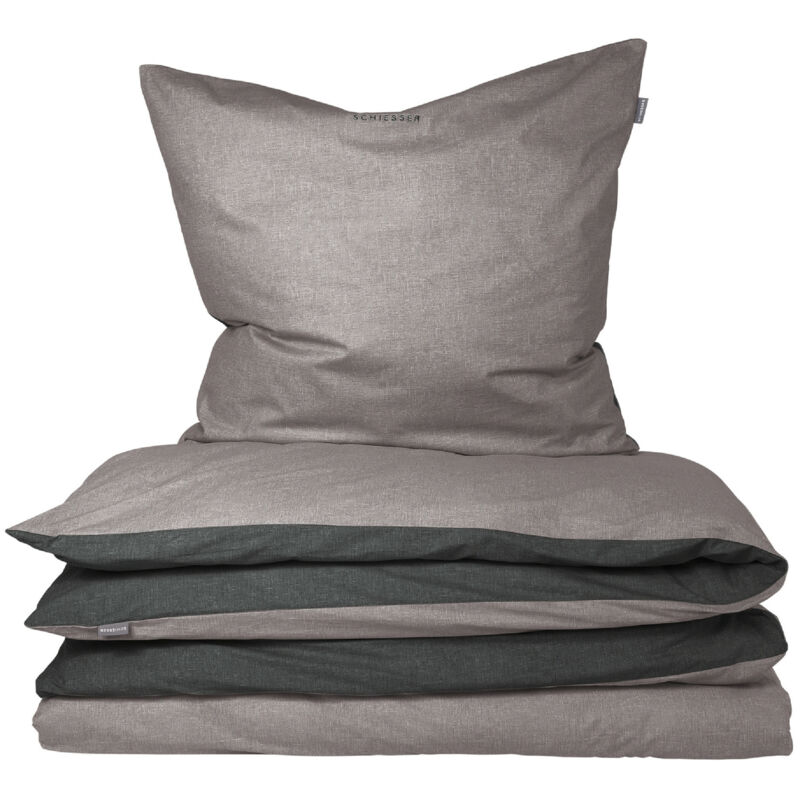 Schiesser - Bettwäscheset Doubleface - Renforcé - 2-teilig - 155 X 220 Cm - Grau-schwarz