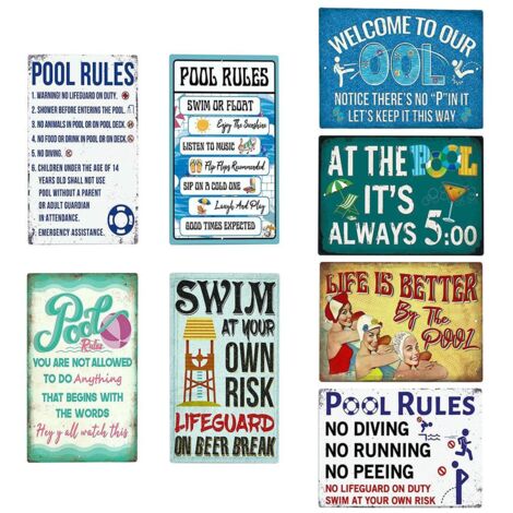 Schild mit Schwimmbadregeln – 30 x 20 cm, Aluminium – Sicherheits- und Hygienehinweise