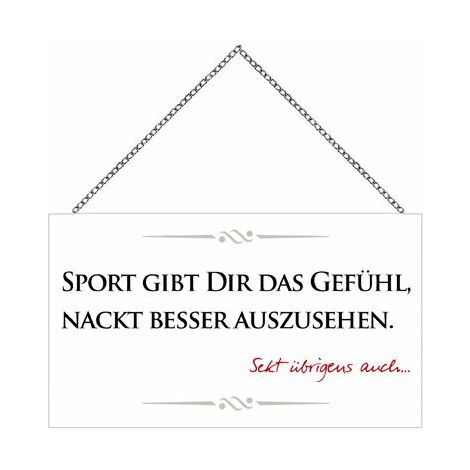 Schild mit Spruch Sport & Sekt, 23 x 13 cm mit Kette Deko-Accessoires