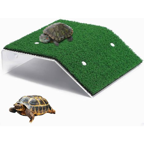 Schildkröten-Aquarium, simulierter Rasen, Schildkröten-Rampen-Plattform, Schildkröten-Kletterleiter, zum Sonnenbaden, Ruhespiel für kleine Tiere (22 x 22 x 6 cm)