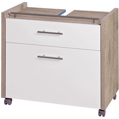 Schildmeyer Trient 133073 - Mobile sottolavabo, 67 x 35 x 60,5 cm, Finitura Quercia Selvatica/Bianco Lucido