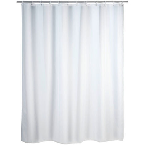 Schimmel- und bakterienabweisender Duschvorhang, maschinenwaschbar bei 30 °C, inklusive Ringe, Polyester, 180 x 200 cm, weiß