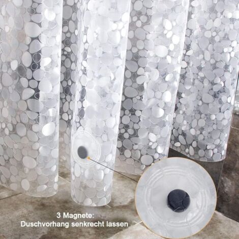 Schimmelresistenter Duschvorhang 120 x 180 cm, wasserdicht aus EVA-Material, mit 8 Ringen und magnetischem Bodengewicht, halbtransparent (0,15 mm), 3D-Steinmuster, für Badewanne