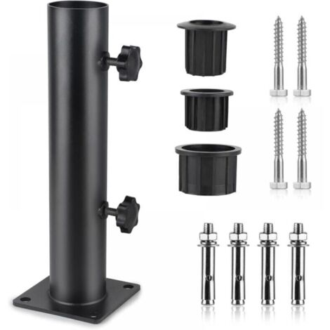 Schirmständer, verstellbarer Schirmständer aus Metall mit 3 PVC-Reduzierringen (32/38/48 mm), Schirmrohr mit 8 Stahlspitzen, Schwarz FLITI