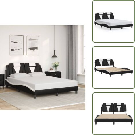 Schiuma - vidaXL Giroletto Viana senza Materasso Nero e Bianco 140x190 cm in Similpelle - Similpelle