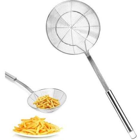 Schiumarola da cucina in acciaio inox, colino a ragno con manico, schiumarola a ragno, per cucinare, grigliare, cuocere a vapore e raccogliere alimenti (14 cm)