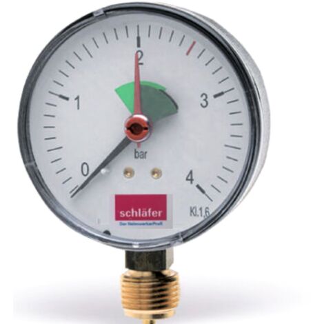 Schläfer 0930161  Manometro Idraulico verticale Attacco Radiale 3/8" Scala 0-4 Bar da 63 mm per Impianti Termici Aria Acqua Indicatore pressione idraulica