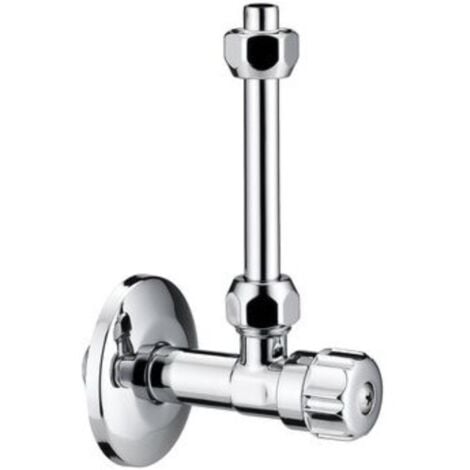 Schläfer 1437200 Rubinetto d'Arresto a Squadra, Progettato per Cassetta Wc, Tubo in Rame dal Diametro 10mm x 10cm, Include anche un Rosone, Uscita Acqua 3/8, in Ottone Cromato Antisfilamento