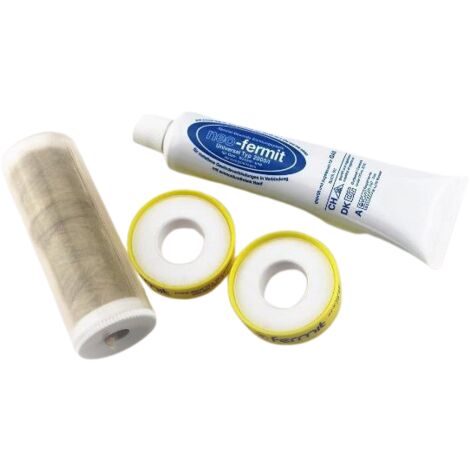 Schläfer 185811  Kit Sigillante di Canapa Idraulica, Pasta Idraulica e Nastro Teflon in PTFE per Filetti, Raccordi, Rubinetti, Valvole, Tubi di Scarico e Carico, Confezione di 4 Pezzi