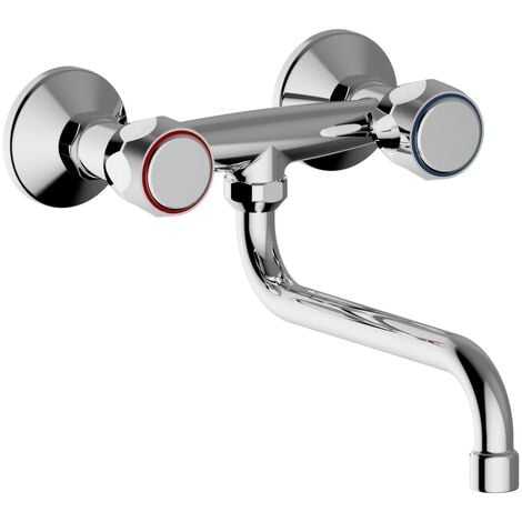 Schläfer 3431110  Rubinetto Lavello Cucina a Muro con Manopola Caldo e Freddo, Canna Girevole Universale a S, Perfetto Anche per Lavanderia e Bagno, Aeratore Risparmio Compatibile con Neoperl, Cromo