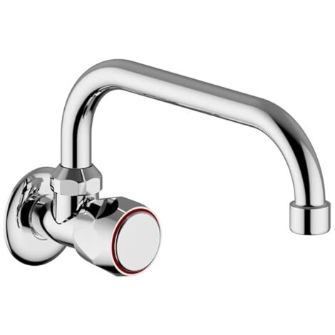 Schläfer 3431310  Rubinetto Singolo a Muro Rubinetto Bagno e Cucina per Lavello con Manopola Tonda, Rubinetto a Parete 1/2 Acqua Fredda per Lavatoio, Beccuccio Girevole a U x 180 mm, Cromo e Argento