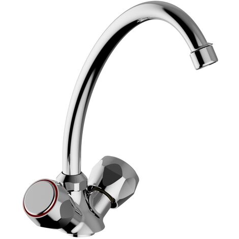 Schläfer 3431411  Rubinetto Lavello per Cucina Lavanderia Gruppo Monoforo con Vitone per Lavatoio Lavandino Manopola Tonda in Metallo Bocca Girevole Alta. Cromo