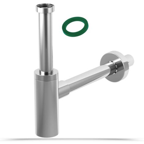 Schläfer 3439410 Sifone in Abs 1 1/4 Minimalista, Sifone per lavabo e Bidet, Scarico Lavandino Universale, Sifone in Plastica Antiodore Cromo, Tubo Scarico Muro diam 32 mm.