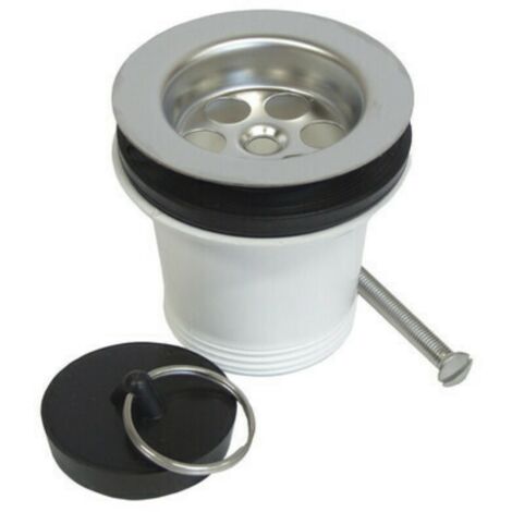 Schläfer 3439705  - Piletta di Scarico Lavabo Bagno, Lavatoio e Cucina 70mm, Piletta Click Clack con Cestello in Acciaio Inox e Tappo in Pvc, Scarico Sifone 1 1/2, Presa Foro Lavandino Ø 45-55mm