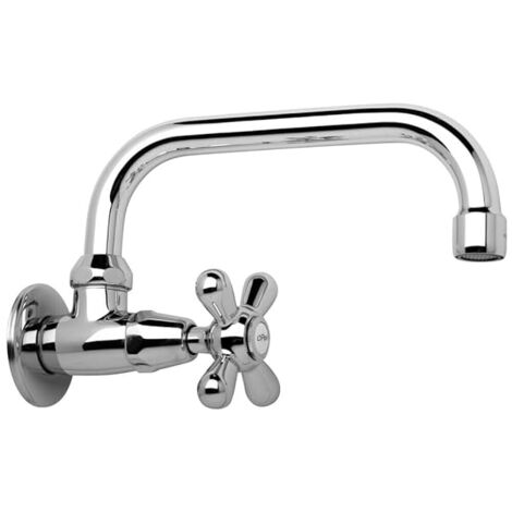 Schläfer 3460310  Rubinetto a Muro Cucina Stile Vintage, Rubinetto a Parete Acqua Fredda, Attacco a Muro 1/2", Beccuccio Girevole a U 180mm, Ideale per Lavanderia, Finitura Cromo e Argento