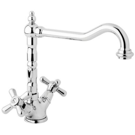 Schläfer 35404001  Rubinetto da Cucina per Lavello, Lavatoio Lavanderia con 2 Manopole Antico, Canna Alta Girevole Universale - Rubinetto manopole Vintage, Rubinetto Stile Retrò Cromo