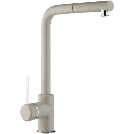 Schläfer 35506521  Miscelatore Lavello Cucina Granito Avena, Bocca Girevole a squadra, Rubinetto Cucina Professionale con Doccetta Estraibile in Ottone, Miscelatore Lavello con Doccino Serie Stilo